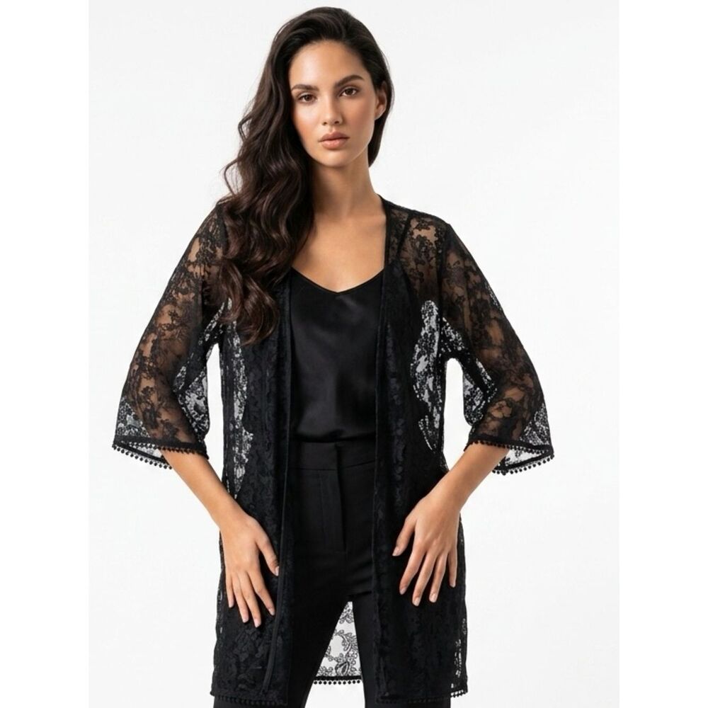 EXPRESS | Lace Kimono Black Short Sleeve New Small